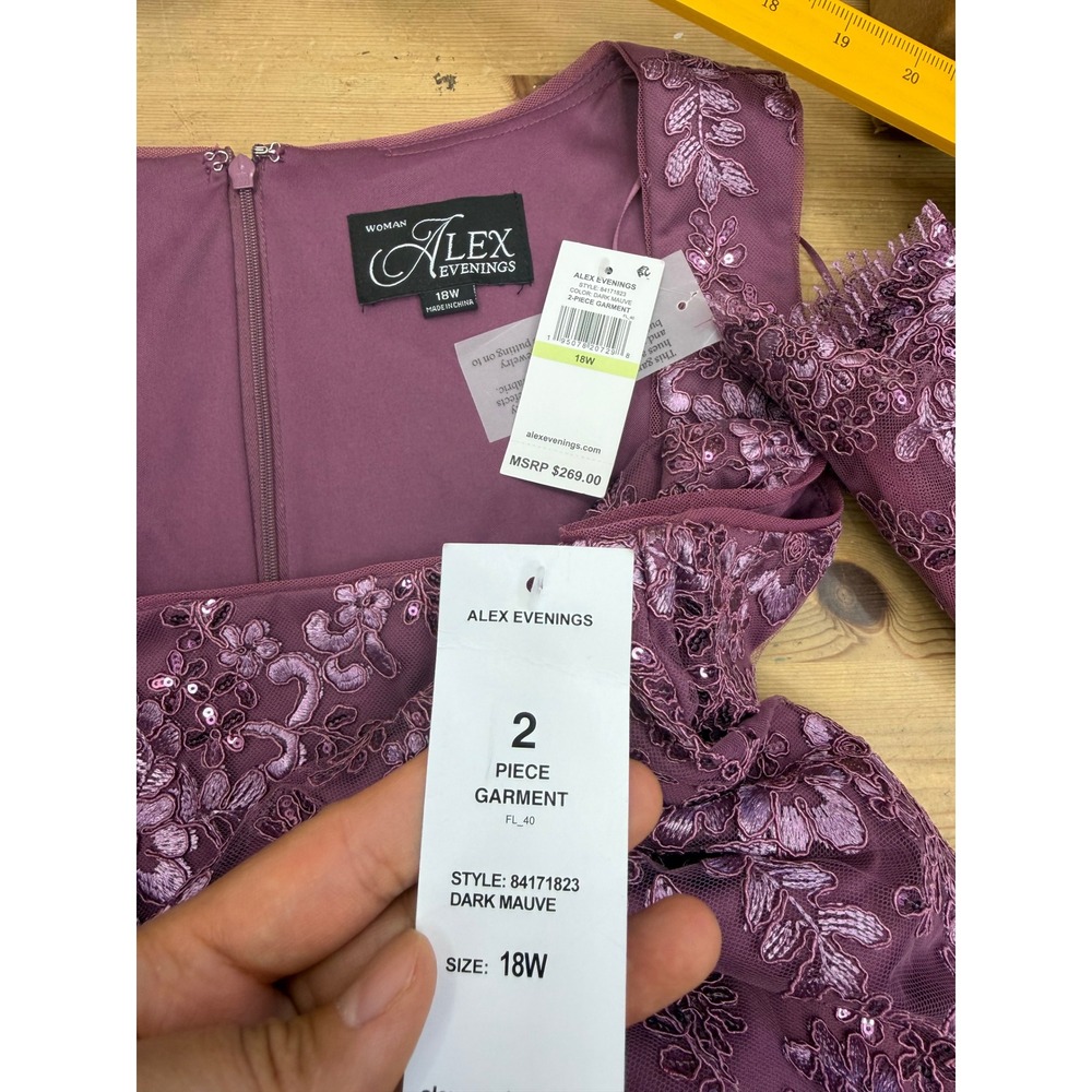 Alex Evenings Gown Set Women 18W NWT Mauve Lace Sequin 2PC MSRP $269 - Picture 7 of 10